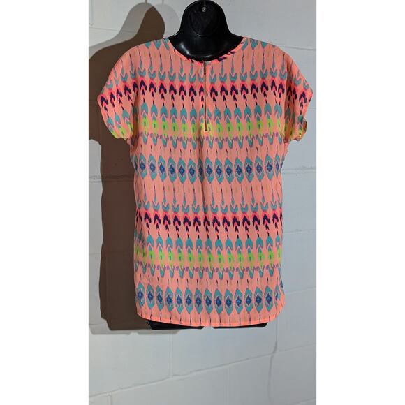 Fun & Flirt Top Women's Peach Short Sleeve Geometric Blouse Casual Medium - Picture 2 of 3